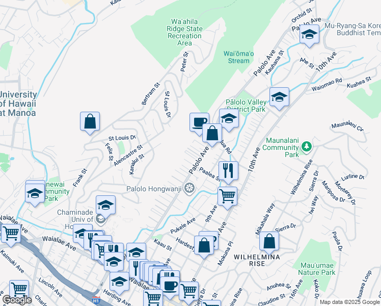 map of restaurants, bars, coffee shops, grocery stores, and more near in Honolulu