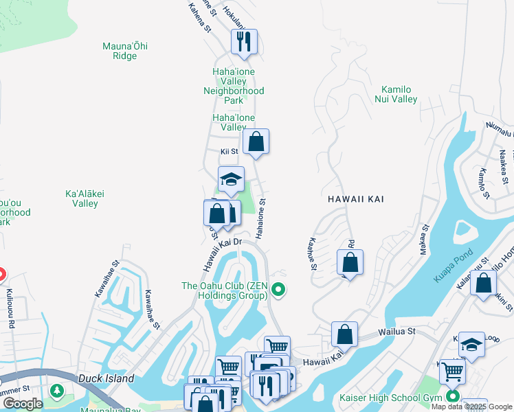map of restaurants, bars, coffee shops, grocery stores, and more near 564 Hahaione Street in Honolulu