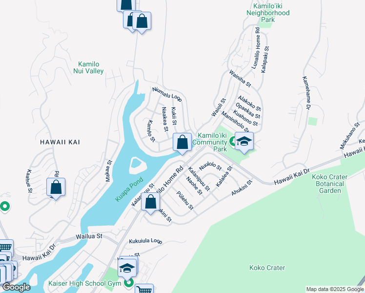 map of restaurants, bars, coffee shops, grocery stores, and more near 790 Lunalilo Home Road in Honolulu