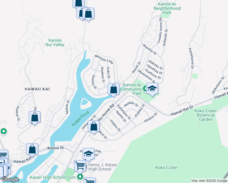 map of restaurants, bars, coffee shops, grocery stores, and more near 790 Lunalilo Home Road in Honolulu