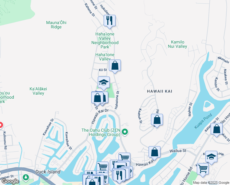 map of restaurants, bars, coffee shops, grocery stores, and more near 578C Hahaione Street in Honolulu