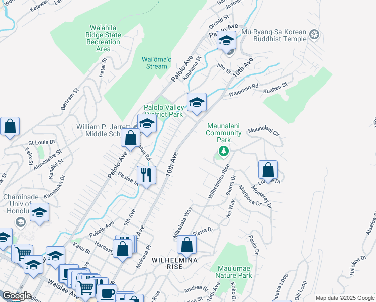 map of restaurants, bars, coffee shops, grocery stores, and more near 1995 10th Avenue in Honolulu