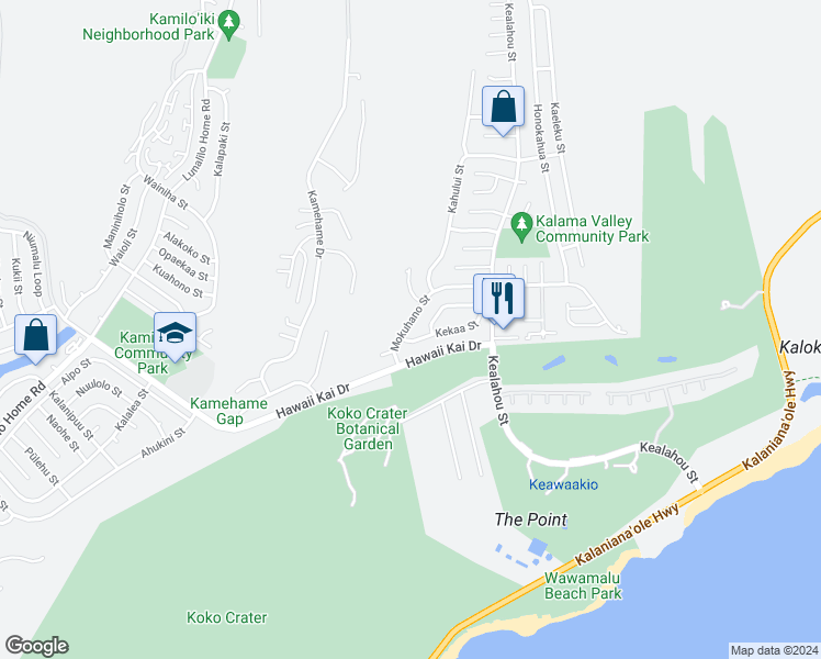 map of restaurants, bars, coffee shops, grocery stores, and more near 1035 Mokuhano Street in Honolulu
