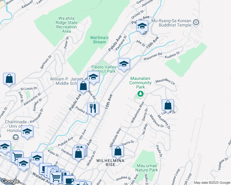 map of restaurants, bars, coffee shops, grocery stores, and more near 1991 10th Avenue in Honolulu