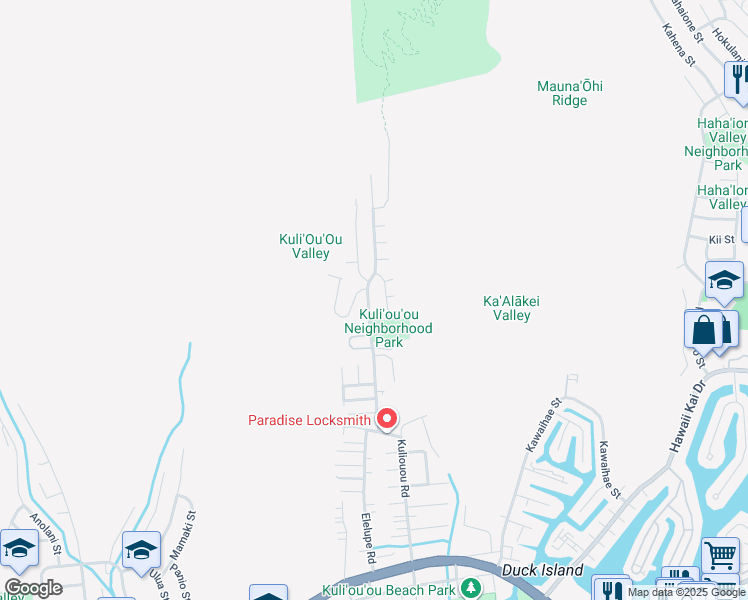 map of restaurants, bars, coffee shops, grocery stores, and more near 551 Kuliouou Road in Honolulu