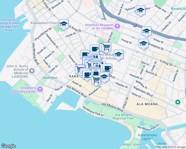 map of restaurants, bars, coffee shops, grocery stores, and more near 978 Kawaiahao Street in Honolulu