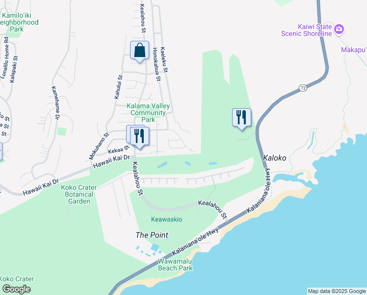 map of restaurants, bars, coffee shops, grocery stores, and more near 1233 Mokuhano Street in Honolulu
