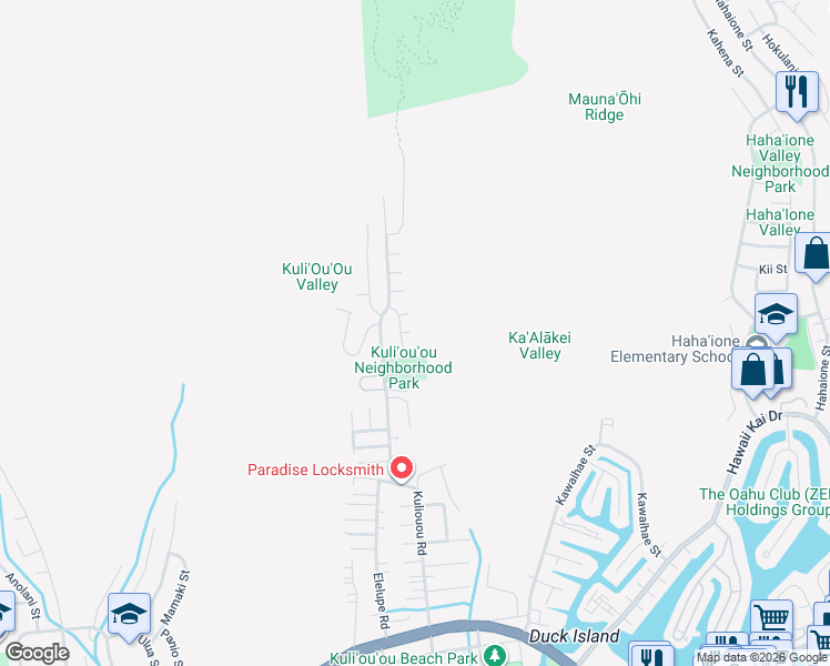 map of restaurants, bars, coffee shops, grocery stores, and more near 630 Oeoe Way in Honolulu