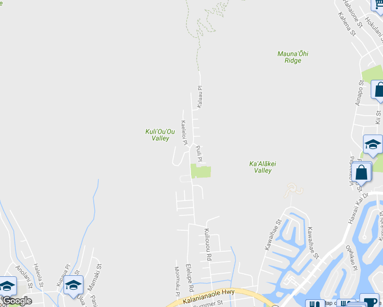 map of restaurants, bars, coffee shops, grocery stores, and more near 551 Kuliouou Road in Honolulu