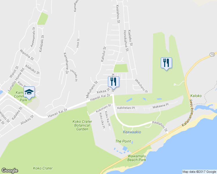 map of restaurants, bars, coffee shops, grocery stores, and more near 7528 Kekaa Street in Honolulu