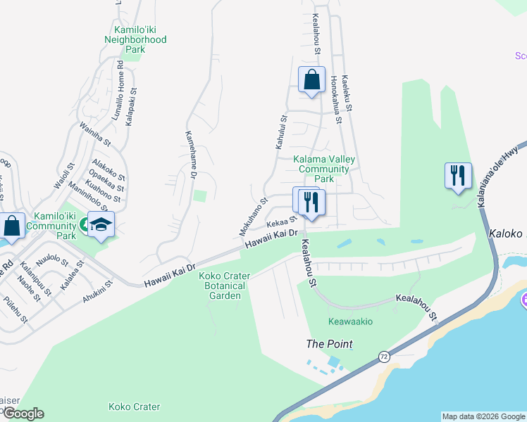 map of restaurants, bars, coffee shops, grocery stores, and more near 1040 Kamaole Street in Honolulu