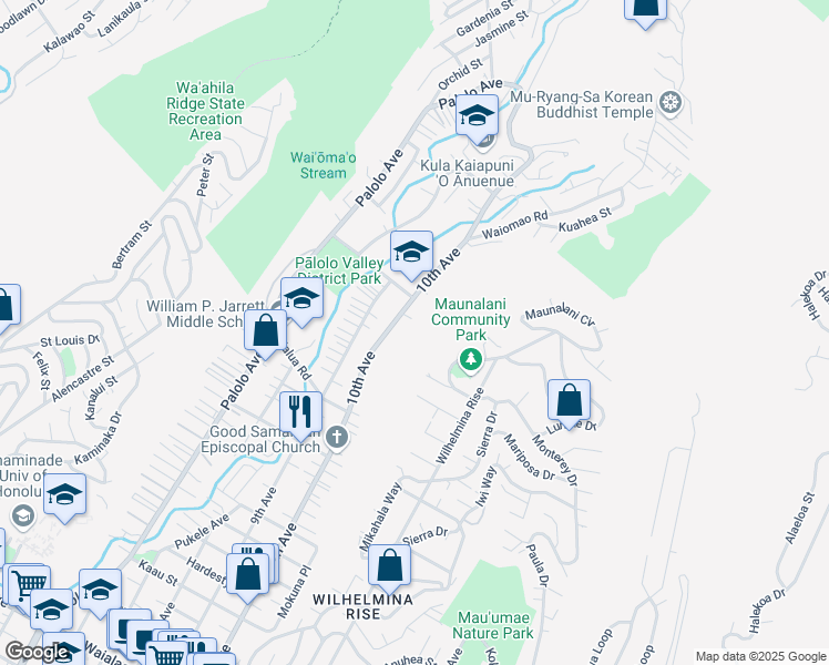 map of restaurants, bars, coffee shops, grocery stores, and more near 2017 10th Avenue in Honolulu