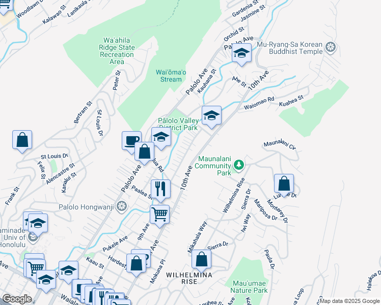 map of restaurants, bars, coffee shops, grocery stores, and more near 2001 10th Avenue in Honolulu