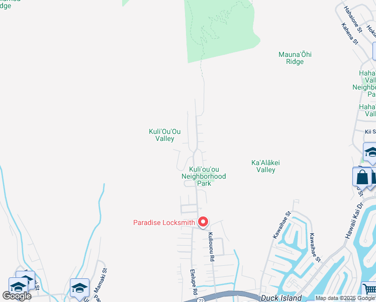 map of restaurants, bars, coffee shops, grocery stores, and more near 551 Kuliouou Road in Honolulu
