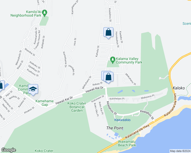 map of restaurants, bars, coffee shops, grocery stores, and more near 1040 Kamaole Street in Honolulu
