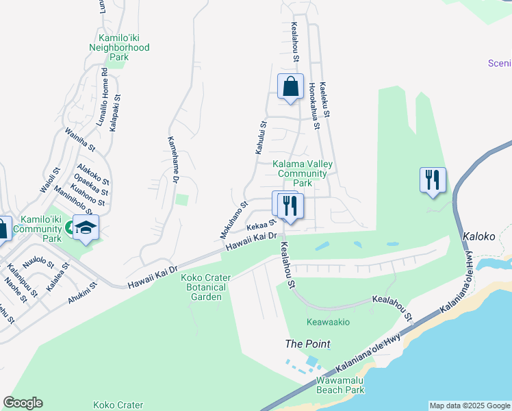 map of restaurants, bars, coffee shops, grocery stores, and more near 1040 Kamaole Street in Honolulu