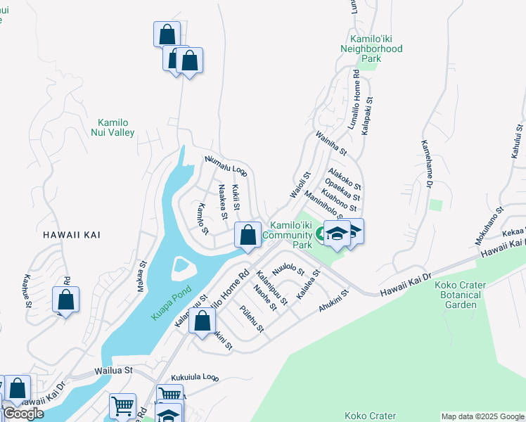 map of restaurants, bars, coffee shops, grocery stores, and more near 7061 Niumalu Loop in Honolulu