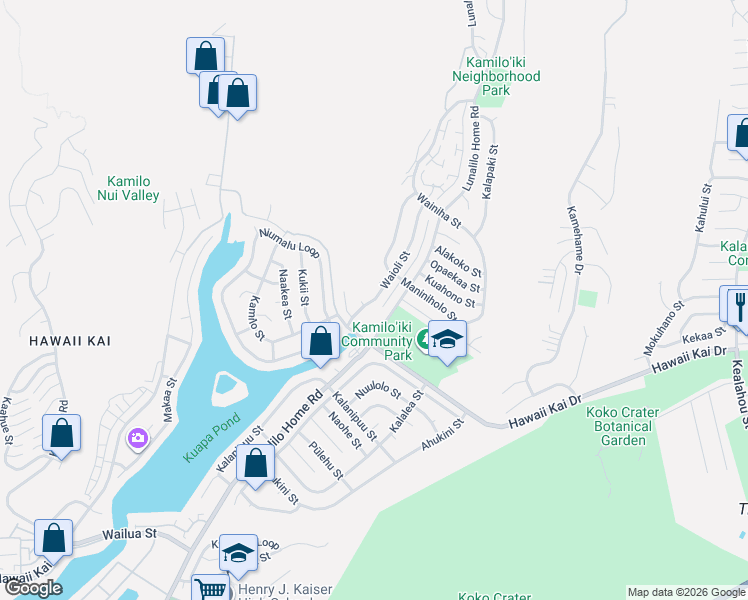 map of restaurants, bars, coffee shops, grocery stores, and more near 7161 Waioli Place in Honolulu