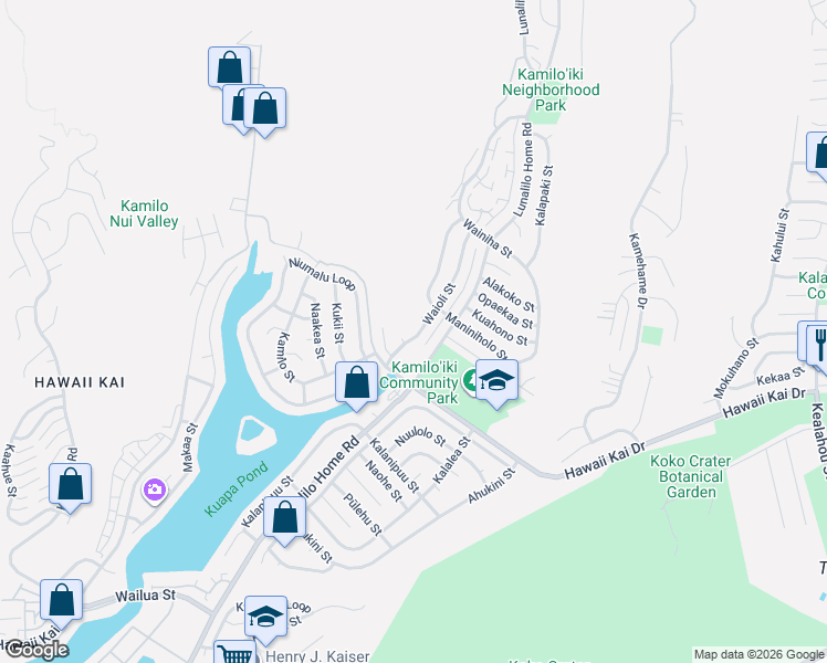 map of restaurants, bars, coffee shops, grocery stores, and more near 7161 Waioli Place in Honolulu