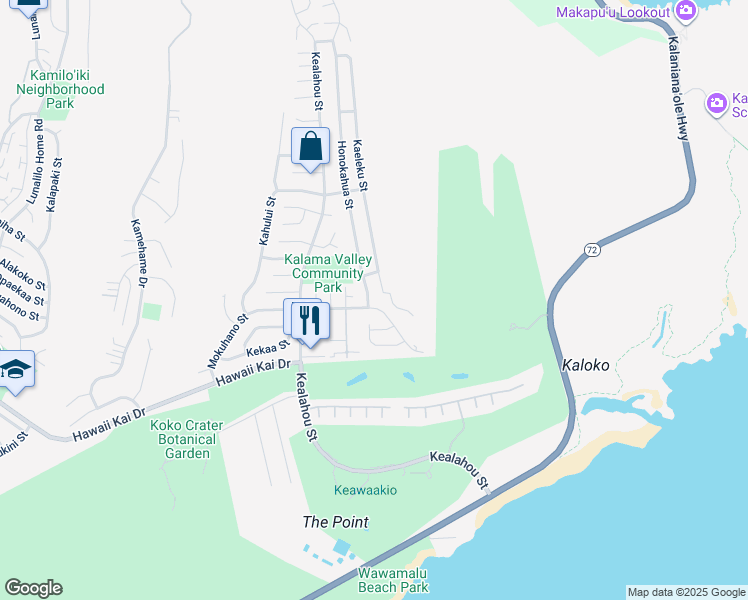 map of restaurants, bars, coffee shops, grocery stores, and more near 1160 Kaeleku Street in Honolulu
