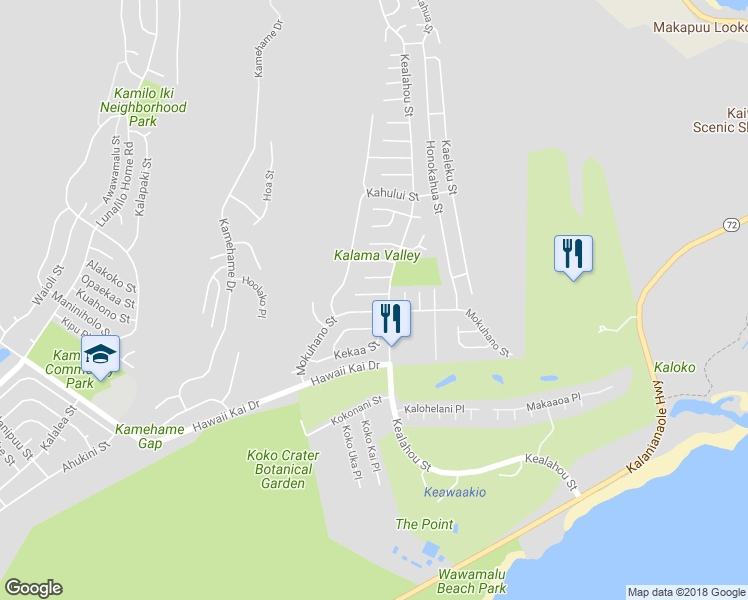 map of restaurants, bars, coffee shops, grocery stores, and more near 7537 Mokunoio Place in Honolulu