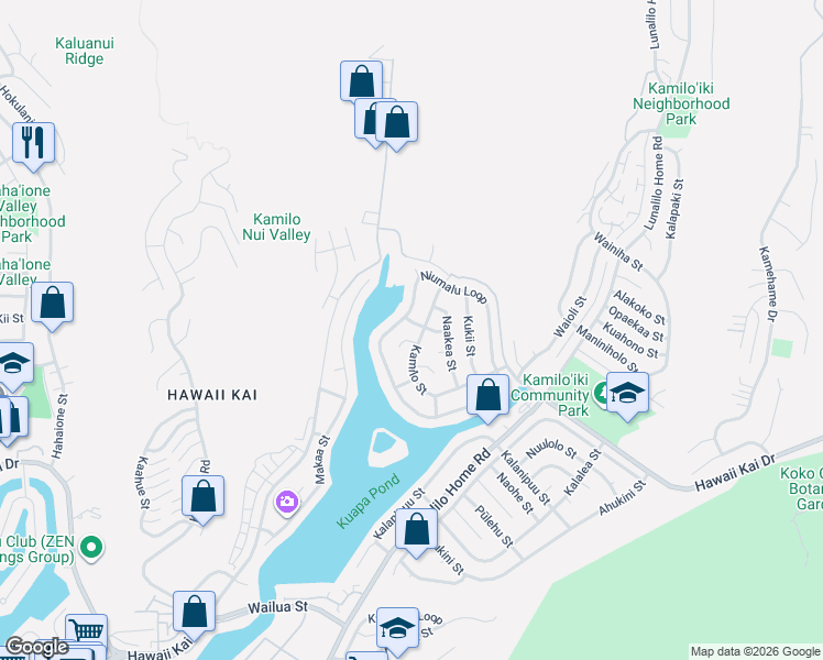 map of restaurants, bars, coffee shops, grocery stores, and more near 739 Olohena St in Honolulu