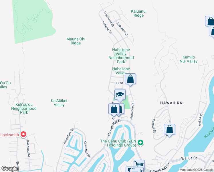 map of restaurants, bars, coffee shops, grocery stores, and more near 654 Ainapo Street in Honolulu