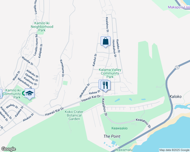 map of restaurants, bars, coffee shops, grocery stores, and more near 7537 Mokunoio Place in Honolulu