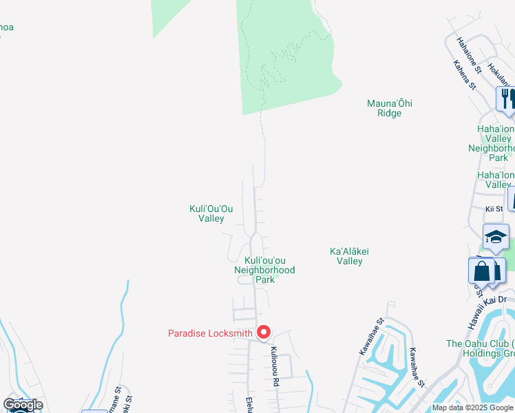 map of restaurants, bars, coffee shops, grocery stores, and more near 598 Kuliouou Road in Honolulu