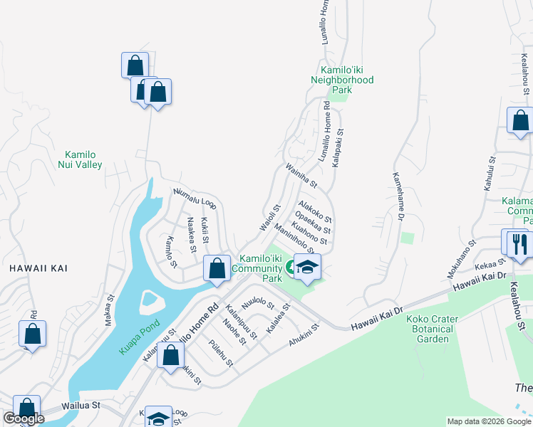 map of restaurants, bars, coffee shops, grocery stores, and more near 926 Waioli Street in Honolulu