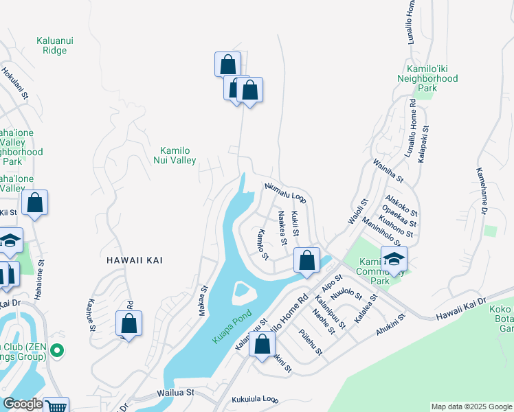 map of restaurants, bars, coffee shops, grocery stores, and more near 7451 Hawaii Kai Drive in Honolulu