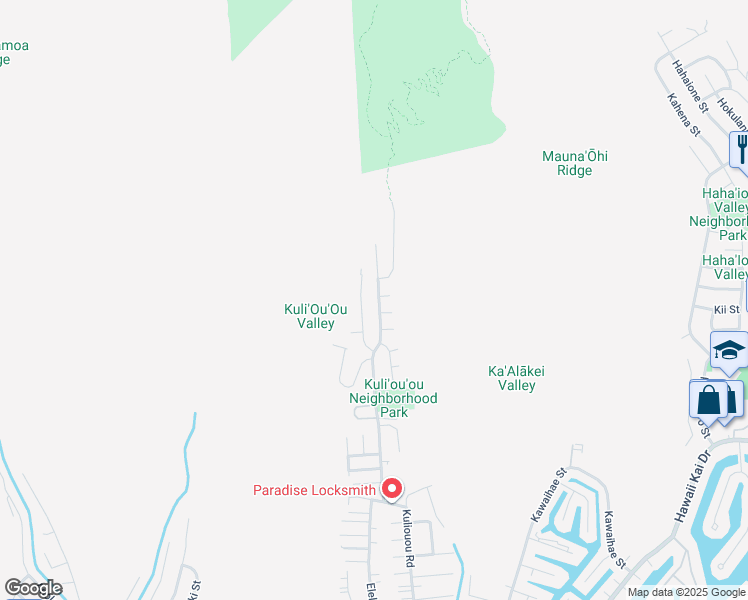 map of restaurants, bars, coffee shops, grocery stores, and more near 644 Kuliouou Road in Honolulu