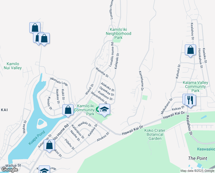 map of restaurants, bars, coffee shops, grocery stores, and more near 7206 Alakoko Street in Honolulu