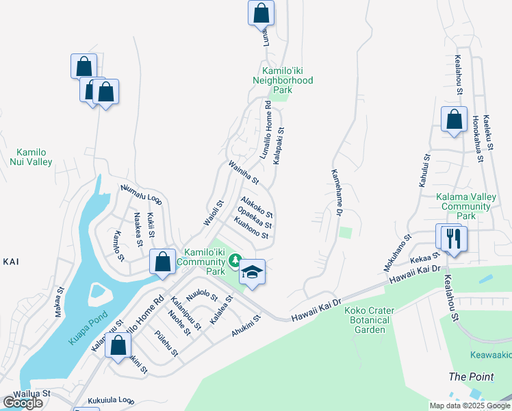map of restaurants, bars, coffee shops, grocery stores, and more near 7206 Alakoko Street in Honolulu