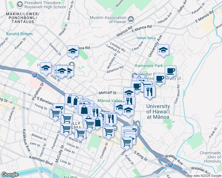 map of restaurants, bars, coffee shops, grocery stores, and more near 2219 Seaview Avenue in Honolulu