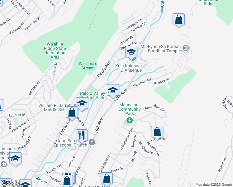 map of restaurants, bars, coffee shops, grocery stores, and more near 2106 10th Avenue in Honolulu