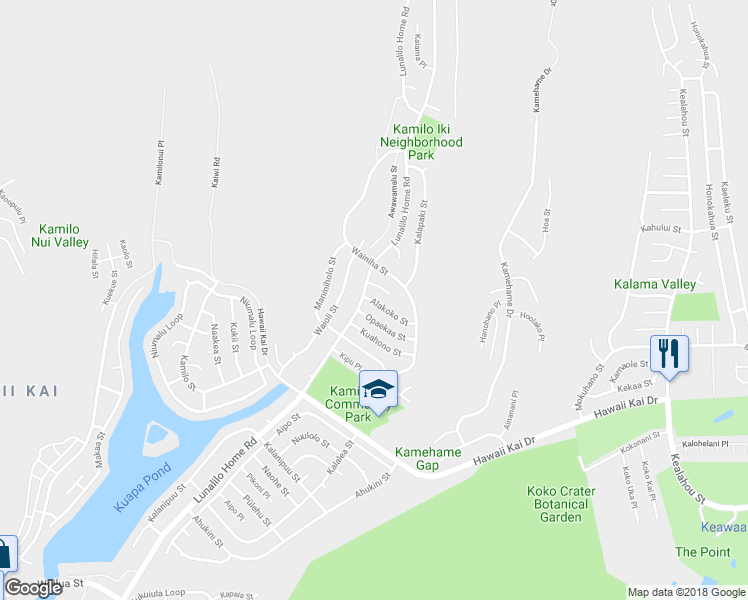 map of restaurants, bars, coffee shops, grocery stores, and more near 7206 Alakoko Street in Honolulu