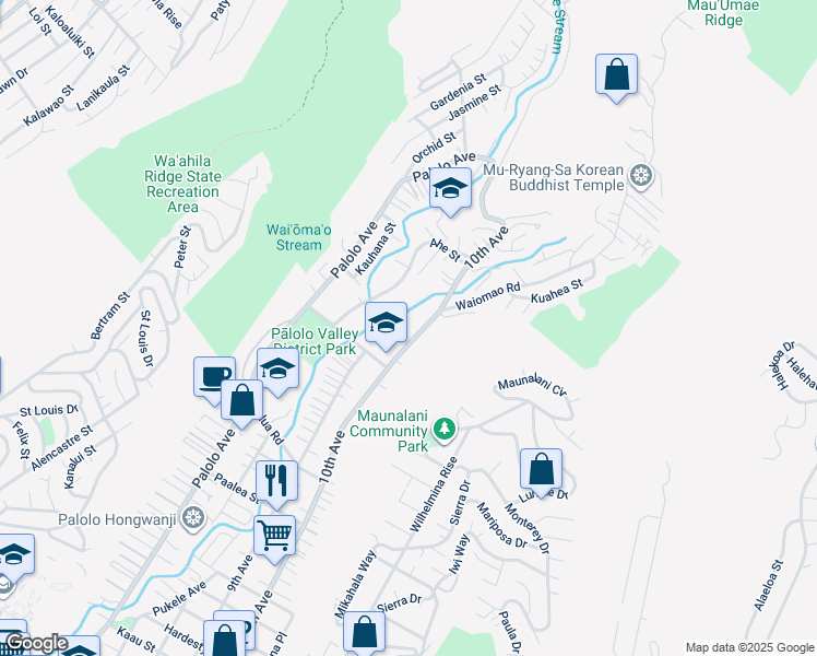 map of restaurants, bars, coffee shops, grocery stores, and more near 2106 10th Avenue in Honolulu