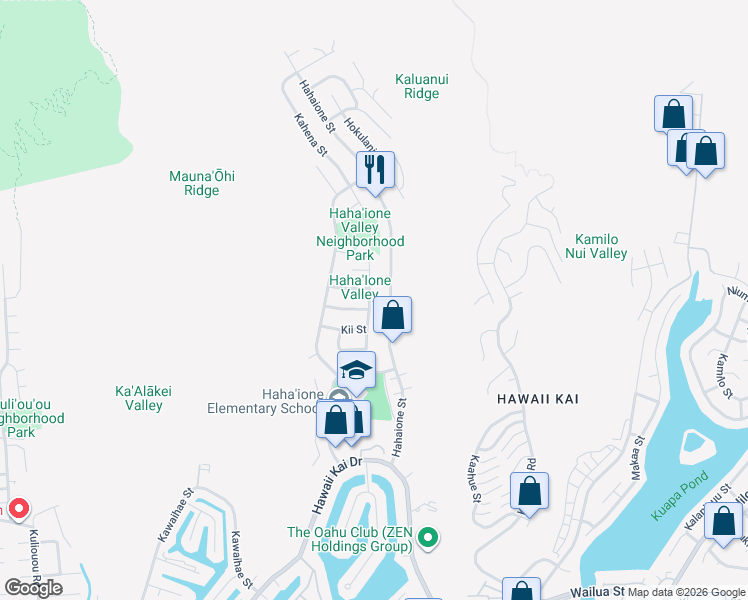 map of restaurants, bars, coffee shops, grocery stores, and more near 684 Hahaione Street in Honolulu