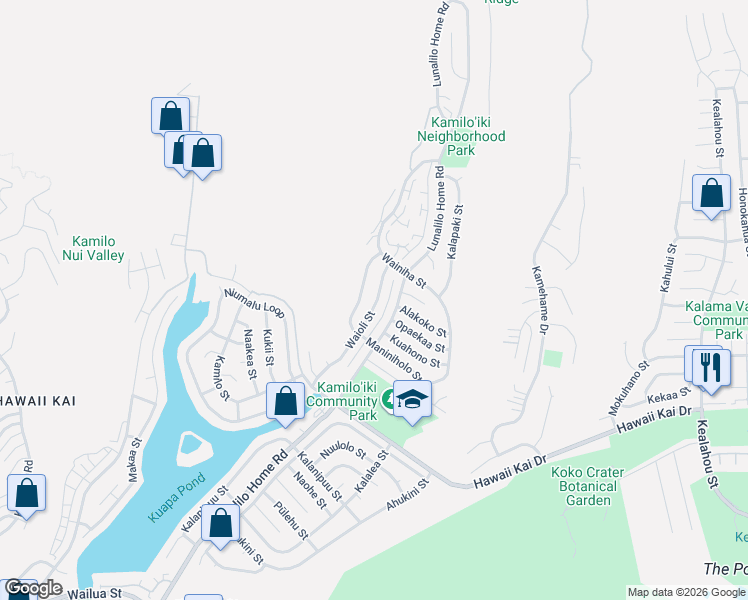 map of restaurants, bars, coffee shops, grocery stores, and more near 930 Waioli Street in Honolulu
