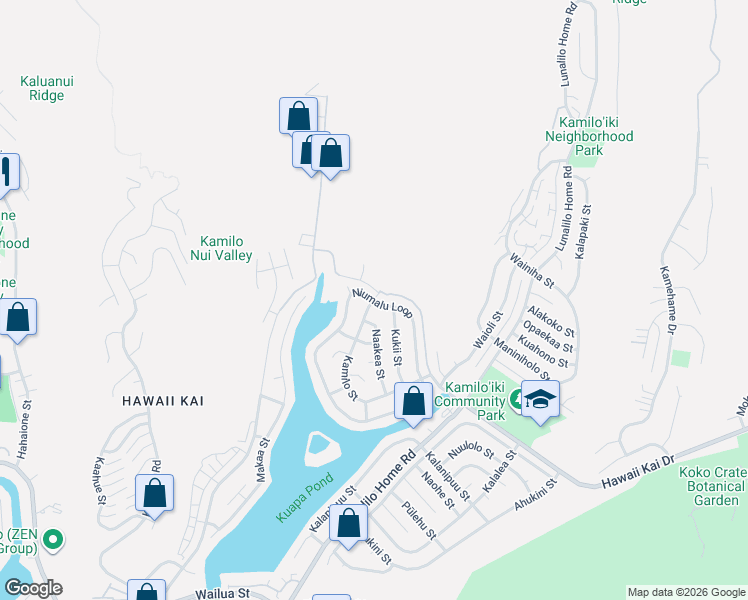 map of restaurants, bars, coffee shops, grocery stores, and more near 7017 Kamilo Street in Honolulu