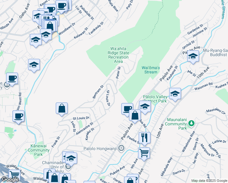 map of restaurants, bars, coffee shops, grocery stores, and more near 2272 Noah Street in Honolulu