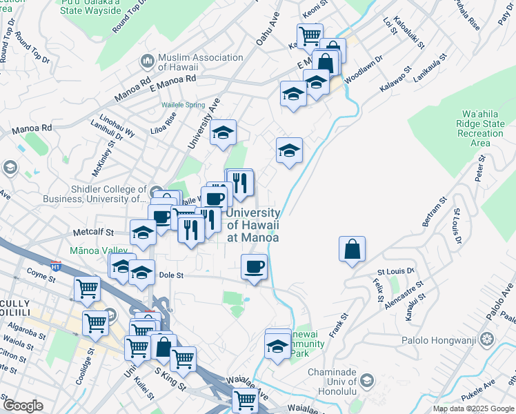 map of restaurants, bars, coffee shops, grocery stores, and more near in Honolulu