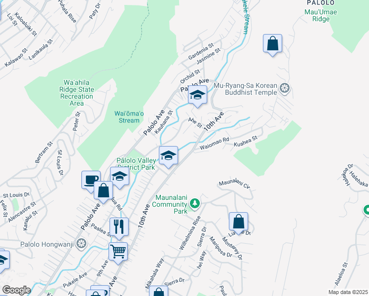 map of restaurants, bars, coffee shops, grocery stores, and more near 2203 Ahe Place in Honolulu