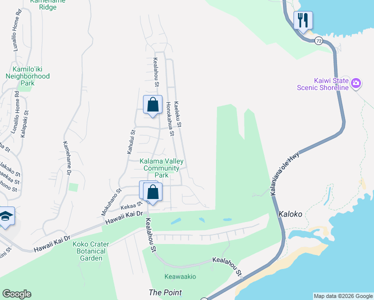 map of restaurants, bars, coffee shops, grocery stores, and more near 1217 Kaeleku Street in Honolulu
