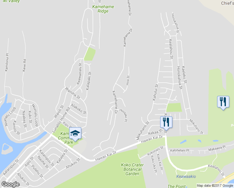 map of restaurants, bars, coffee shops, grocery stores, and more near 1199 Kamehame Drive in Honolulu