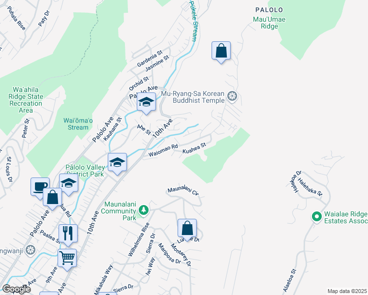 map of restaurants, bars, coffee shops, grocery stores, and more near 2329 Waiomao Road in Honolulu