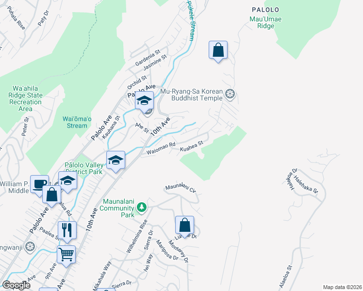 map of restaurants, bars, coffee shops, grocery stores, and more near 2329 Waiomao Road in Honolulu