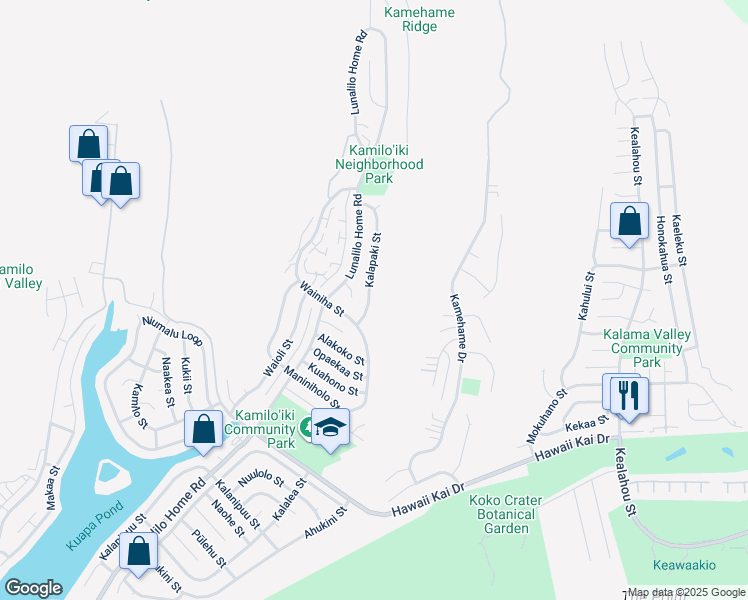 map of restaurants, bars, coffee shops, grocery stores, and more near 995 Kalapaki Street in Honolulu