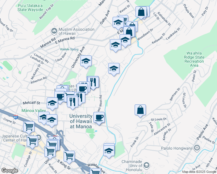 map of restaurants, bars, coffee shops, grocery stores, and more near in Honolulu